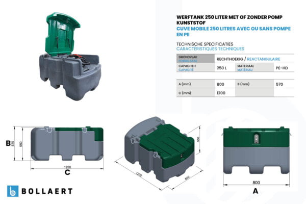 Cuve gnr chantier PE-HD – 250 litres – avec ou sans pompe technical