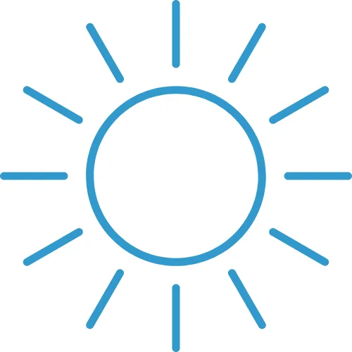 Icône représentant une cuve AdBlue résistante aux UV pour une installation extérieure exposée au soleil.